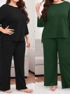 CasualCurves: Plus-size women's pajama set with 3/4 sleeves for a comfortable and casual feel.
