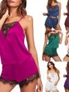 Sexy Patchwork Lace Pajama New In Matching Sets 2-Pieces Strap Crop Top Satin Wide Leg Short Pant French Woman Nightweat Suits