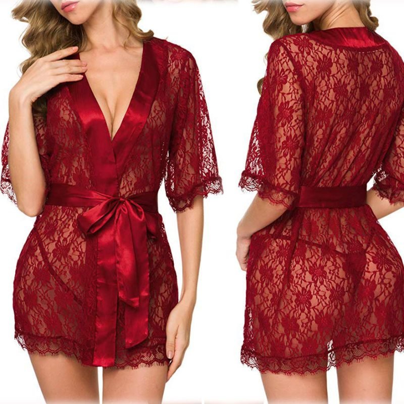 Lingerie Women Lace Hollow-out Robe Suits Pajamas - Image 8