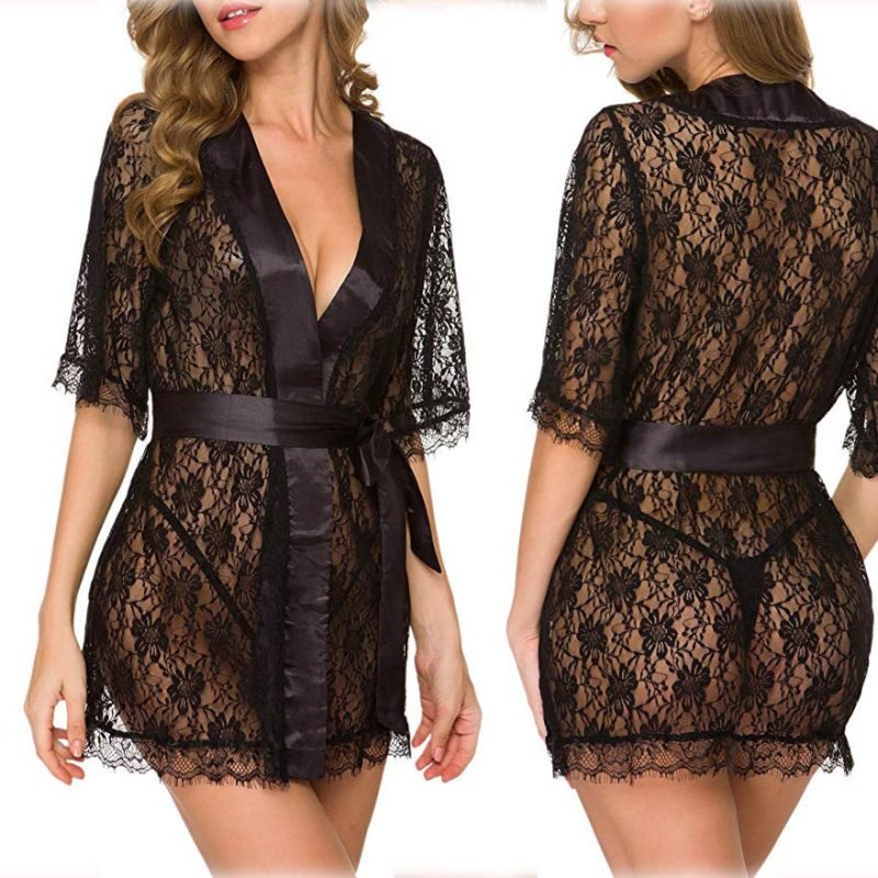 Lingerie Women Lace Hollow-out Robe Suits Pajamas - Image 9